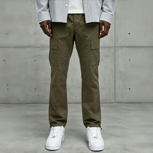 <b>Men</b> Olive <b>Green</b> Nylon <b>Cargo</b> <b>Pants</b> Multi Pocket Elastic Drawstring Ankle Cuffs Loose Straight Leg Streetwear Casual <b>Pants</b> - Product Image 1