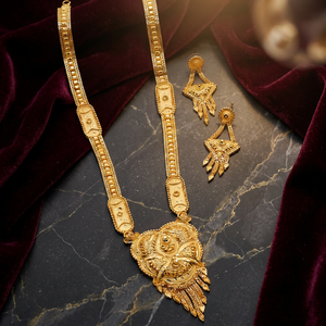 Venta al por mayor de moda 14K 18K 24K chapado en oro collares conjunto, formando collares largos conjunto, diseño floral de oro lleno de latón conjunto de joyas - Product Image 4