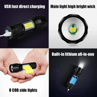 Lampe torche tactique LED haute intensité, lampe de travail COB, lanterne de randonnée extérieure, porte-clés, lampe de camping portable, torche rechargeable EDC