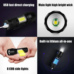 1000 lumen mạnh mẽ 3 Chế Độ Mini Zoomable LED Keychain khẩn cấp COB + XPE sạc USB pin LED Tactical Torch đèn pin - Product Image 6
