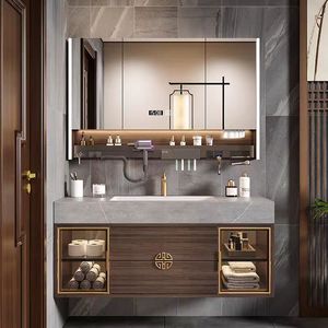 Combinazione Mobile <span class=keywords><strong>da</strong></span> Bagno Moderno Minimalista con <span class=keywords><strong>Lavabo</strong></span> Integrato in Ceramica Set per Lavarsi il Viso <span class=keywords><strong>Lavabo</strong></span> di Lusso - Product Image 1