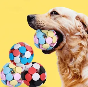 Giocattolo interattivo da masticare palla per animali domestici giocattolo luminoso in gomma per cani giocattolo a sfera intrecciata color Macaron