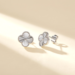 Orecchini a Perno in Argento Sterling S925 a Forma di Quadrifoglio, Gioielli Classici con Zirconi per Donne - Product Image 3
