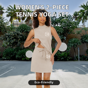 Ensemble 2 pièces décontracté pour femme : haut sans manches à col montant et coupe ample, avec poches à cordon, respirant et écologique, idéal pour le tennis et le yoga - Product Image 2