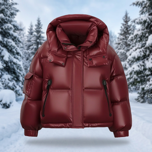 Men's <b>Red</b> Puffer <b>Jacket</b> Winter Hooded <b>Waterproof</b> PU Coated Thick Warm <b>Jacket</b> - Product Image 3