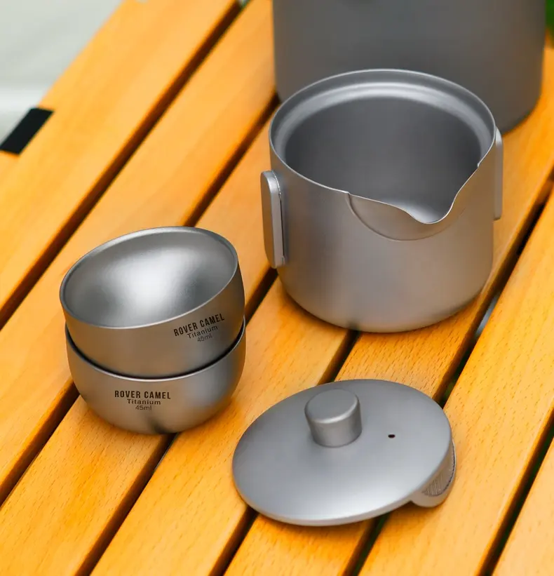 Titanyum çay fincanı çay Caddy ve bardak ve taşıma çantası ile Set çift katmanlı çay makinesi seyahat için açık
