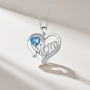 Collar con Colgante en Forma de Corazón, de Acero Inoxidable con Diamantes, Estilo Moderno, Inspirado en el Budismo, Regalo para Mamá, Día de la Madre, Piedra de Nacimiento - Product Image 3