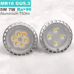 Kualitas tinggi semua aluminium 700lm 800lm G5.3 pemegang bohlam mr16 bola lampu spot 7w 6w 5w 3w led mr16 lampu putih dan hitam perumahan