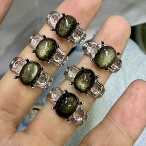Anillo de Joyería con Piedras Preciosas de Cuarzo Natural Cristal Kindfull al Por Mayor, Aguamarina y Granate, Sanación con Cristales, Ovalado, Tendencia de Moda para - Product Image 4