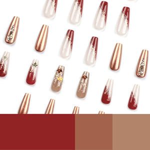 24 <span class=keywords><strong>faux</strong></span> <span class=keywords><strong>ongles</strong></span> longs à presser en acrylique, motif feuille <span class=keywords><strong>d</strong></span>'érable, style français, dorés à paillettes, design de luxe - Product Image 6