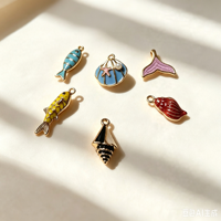 Pendentif en émail marin en forme de poisson et de coquillage, en acier inoxydable plaqué or 18 carats, pour la création de bijoux DIY