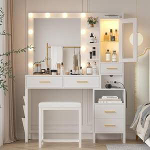 <span class=keywords><strong>Table</strong></span> de toilette multifonctionnelle Phoenix Home OEM <span class=keywords><strong>avec</strong></span> miroir éclairé LED blanc, style moderne, pour chambre à coucher ou hôtel - Product Image 1