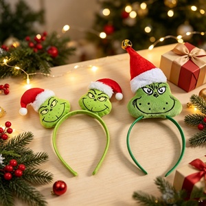 Serre-tête <span class=keywords><strong>de</strong></span> Noël Grinch en peluche, ornements visage Grinch, mini-casquettes <span class=keywords><strong>de</strong></span> Père Noël en tissu doux, accessoire <span class=keywords><strong>de</strong></span> cheveux pour fête <span class=keywords><strong>de</strong></span> fin d'année - Grande Vente - Product Image 1