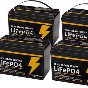 12V 100Ah LiFePO4 リチウム電池グループ (4個パック) 内蔵BMS低温保護機能付き 最大15000サイクル充電可能バッテリー - Product Image 1