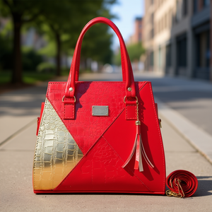 Bolso de Mano Rojo para Mujer Fana Amy M3800, Gran Capacidad, Forro de PU, Estilo Simple, Dos Asas, Diseño de Media Luna con Patrón de Serpiente, Uso Diario Informal - Product Image 2