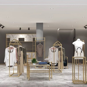 Cửa hàng quần áo vàng của phụ nữ treo quần áo giá nóng trung tâm mua sắm quần áo cửa hàng trưng bày kệ trang trí đặt ra - Product Image 4