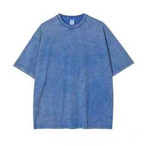 250GSM Blank Unisex Wide Neck Short Sleeve Oversized Mens Vintage Acid Wash T Shirt T-shirt Playeras De Hombre - Product Image 2