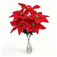 Fleur de Noël artificielle en velours à tige unique, Poinsettia, décoration de sapin de Noël la plus vendue