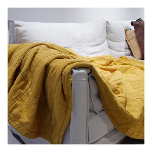 OEKO-TEX delicate natural dyed linen quilt throw blanket with ramie wadding