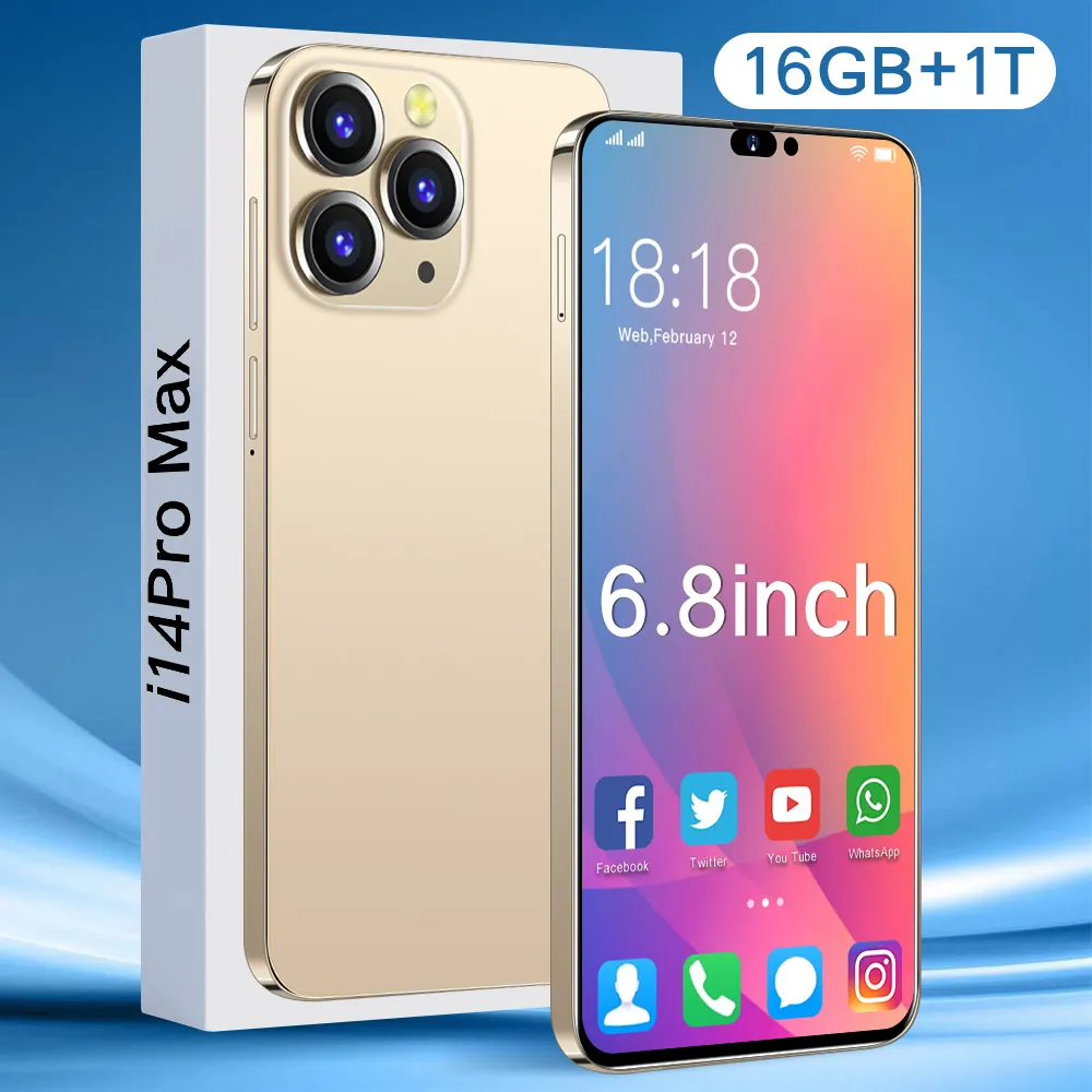 New arrival i14 pro max 6.8'' face unlock smartphone android 12.0 imfinz 3 camera 4g 5g mobile phones for i13 i14