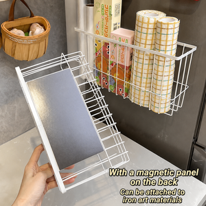 Double Tier Magnetic Wire <b>Storage</b> <b>Rack</b> <b>for</b> <b>Kitchen</b> Wall Mounted Organizer with Detachable Design in White and Black - Product Image 3