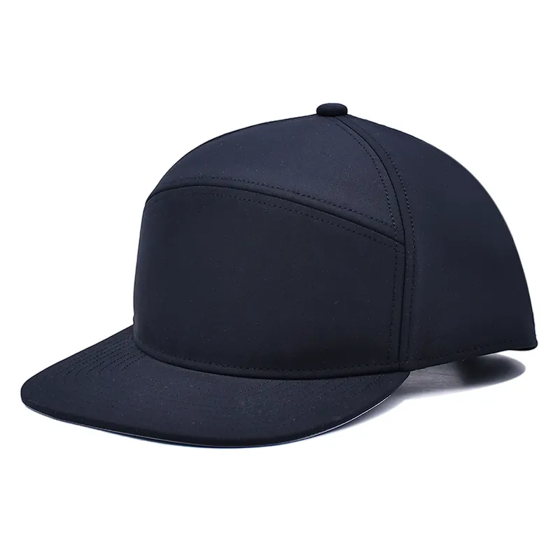 Yeni tasarım 6 Panel siyah boş Snapback şapka özel yüksek kaliteli düz ağız yapış geri kapaklar