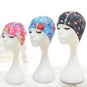 Bonnets de bain sportifs en silicone imprimés pour femmes, protège les oreilles, pour cheveux longs, accessoires de natation - Product Image 3