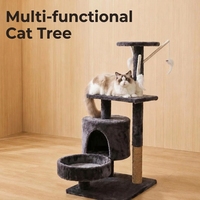 Arbre à chat écologique et durable en gros avec griffoir en jute, panier-niche et jouet en plumes pour chats d'intérieur