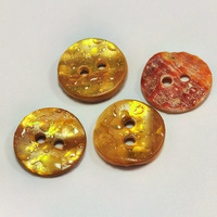 Boutons pour vêtements d'enfants en coquille d'ormeau dorée 18L, effet goutte d'eau, motif rond à 2 trous, boutons en coquille colorée