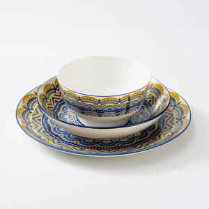 Piatto da tavola bohémien per la casa da pranzo alto livello di aspetto piatto e ciotola Set in ceramica giapponese sottosmalto colorato disco - Product Image 6