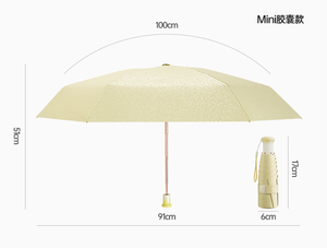 Parasol OEM anti-UV UPF50 en soie glacée, pliable en 5 sections, mini format <span class=keywords><strong>de</strong></span> poche, avec logo personnalisé, pour femmes, idéal pour le voyage et comme cadeau <span class=keywords><strong>de</strong></span> marque - Product Image 5
