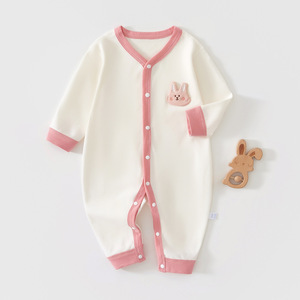Ropa de bebé unisex de algodón puro para otoño, para recién nacidos, con parche de conejo, mono de manga larga. - Product Image 1