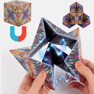 D013 Kotak Pemindah Bentuk Mainan Fidget Pelatihan Otak 3D Geometri Tak Terbatas Kubus Ajaib Magnetik untuk Anak-anak Dewasa