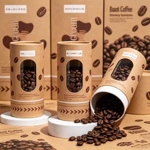 Custom Kraft Paper Tube Packaging with Clear <b>Window</b> for Coffee Beans, Recyclable Craft Paper Four-Color Printing for Tea - Product Image 1