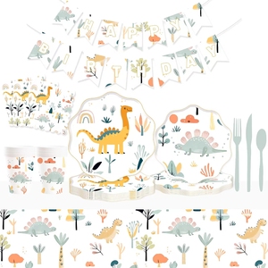 DAMAI NEW Design Dinosaur Themed Disposable Kid Party Tableware Set with <b>Paper</b> Plates Bags Banner Napkins - Product Image 1