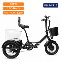 Tricycle électrique pliable 16 pouces 48V 350W à cadre bas, 3 roues, vélo cargo électrique avec panier, 7 vitesses, frein à disque pour adultes
