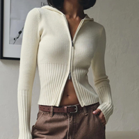 Pull personnalisé Pull en tricot pour femmes Pull cardigan à capuche avec fermeture éclair en tricot côtelé décontracté de couleur unie
