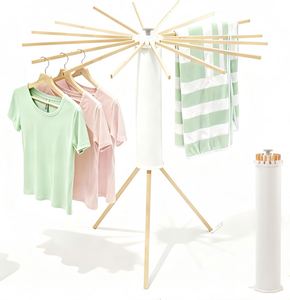 Octopus Folding Bamboo Wooden Floor Standing Tripod Clothes Drying <b>Rack</b> Single Tier Space Saving Bathroom Clothing Organizer - Product Image 1