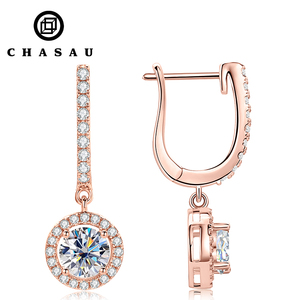 <strong>Hoops</strong> 6.5mm D Color Moissanite Dangle Real Drop Earrings Silver 925 <strong>Rose</strong> Yellow <strong>Gold</strong> Plated Jewelry for Women - Product Image 1