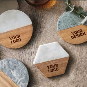 Posavasos de Piedra Personalizados para Regalos de Boda 2025, Posavasos de Mármol y Madera de Acacia para Bebidas, Portavasos de Mármol - Product Image 1