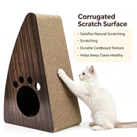Griffoir mural en carton ondulé pour chat, en forme de cale, avec motif bois, découpe pour patte et jouet boule, durable pour l'entretien des griffes, fournitures pour animaux de compagnie