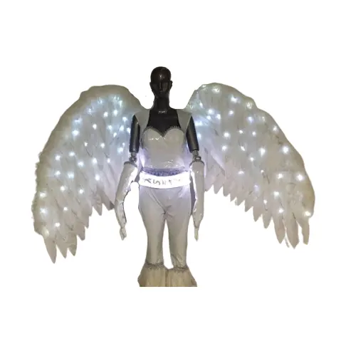 Sıcak satış popüler ışık beyaz peri melek tüy kanat/led gerilmiş melek kanatları