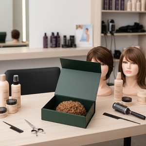 Boîte à extensions de cheveux en matériaux recyclés imprimés sur mesure, emballage cadeau rigide magnétique de luxe, doublure en éponge, logo personnalisé pour les cheveux - Product Image 6