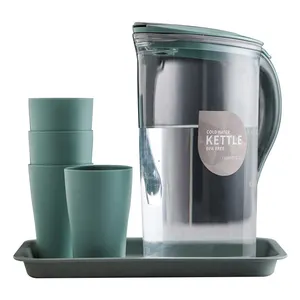 Hot Bán Chịu Nhiệt Nước Ép Trà Sữa Đo Rõ Ràng Cup Pot Nắp Bình Nhựa Nước Lạnh Jug <span class=keywords><strong>Set</strong></span> - Product Image 1