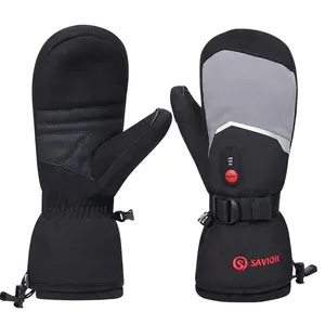 Savior winter skiing mittens black adult waterproof anti slip rechargeable battery heated safety gloves
