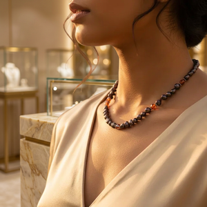 Women's Black Freshwater Pearl <b>Necklace</b> with Garnet Beads SKU ABDN-20441 - Product Image 3