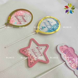 Vente en gros de joyeux anniversaire pour décoration de gâteau à paillettes multicouches arc-en-ciel pour décoration de gâteau en papier pailleté pour bébé pour fille - Product Image 3