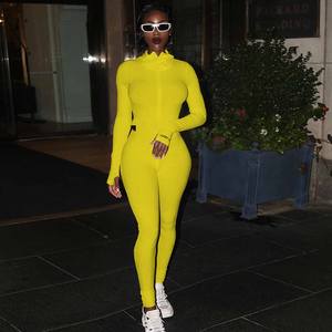 Tuta lunga taglia XS per donna ricamata con etichetta fortunata lettera pezzo unico tuta aderente da donna a manica lunga Vintage Yoga - Product Image 6