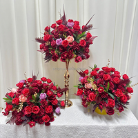 Bola de Flores Artificiales Decorativas de Color Borgoña, Personalizadas, para Arreglos de Mesa de Boda y Decoraciones de Fiesta de Compromiso