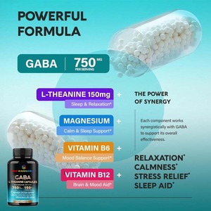 기분 지원을위한 OEM <span class=keywords><strong>GABA</strong></span> 및 L-테아닌 보충 교재 150mg L-테아닌 캡슐 지원 진정 - Product Image 6